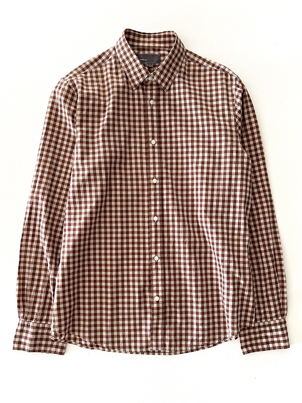Vince Gingham Plaid Long Sleeve Button Front Shirt Lightweight Cotton Size Large
